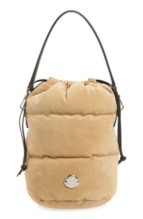 Moncler Caradoc Quilted Puffer Suede Bucket Bag in Beige at Nordstrom