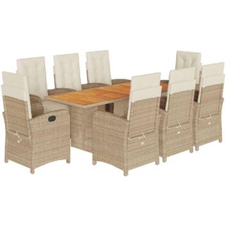 vidaXL Set Comedor De Jard&iacute;n 9 Pzas Con Cojines Rat&aacute;n Sint&eacute;tico Beige Vidaxl