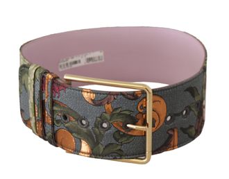 Dolce & Gabbana Womens Multicolor Leather Embroidered Gold Metal Buckle Belt - Multicolour Canvas - One Size