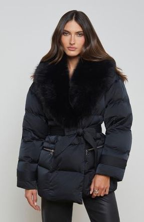 L'agence Vail Faux Fur Trim Quilted Puffer Jacket in Black at Nordstrom Rack, Size Large