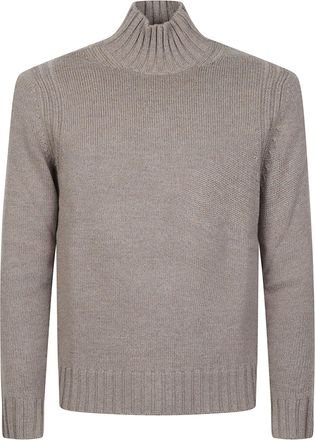 Ballantyne Plain Ribbed High-Neck Wool Sweater
