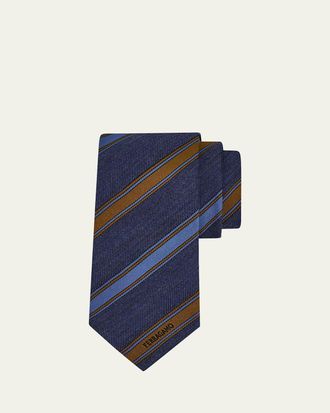 Ferragamo Mens Multi-Stripe Logo Silk Tie
