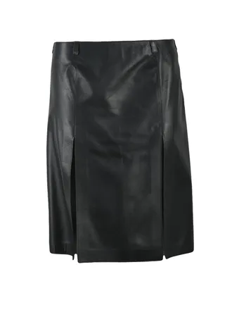 The Attico Black Leather Women Longuette Skirt
