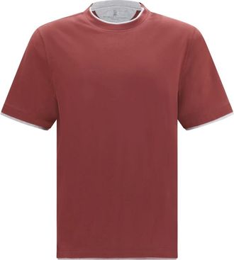 Brunello Cucinelli Camiseta con falso superpuesto - Tops - Hombre - Marr&oacute;n - 2XL