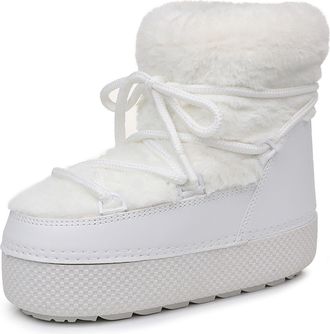 Generic Womens Winter Snow Boots Platform Duck Boots with Removable Fleece Sock Liners Fluffy Faux Fur Collar Chunky Booties(White,5.5)