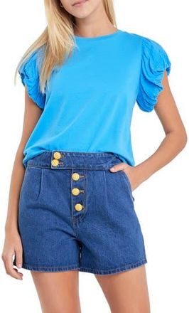 English Factory Puff Sleeve Shirt in Ocean Blue at Nordstrom Rack, Size Medium