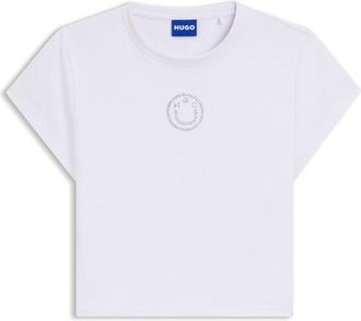 HUGO BOSS Stretch-cotton T-shirt with rhinestone Happy HUGO