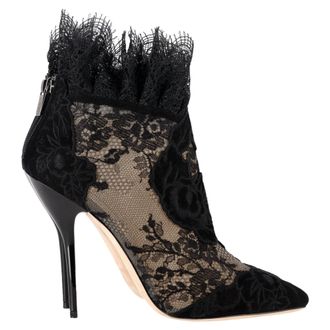 Jimmy Choo London Pre-owned Womens Lace and Floral Embroidered Kamaris Ankle Booties in Black Suede - Size 40.5 EU/IT