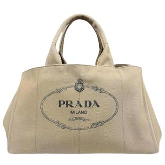 Prada Pre-owned Tote Bags, female, Beige, Size: ONE SIZE Pre-owned Canapa Tote Bag