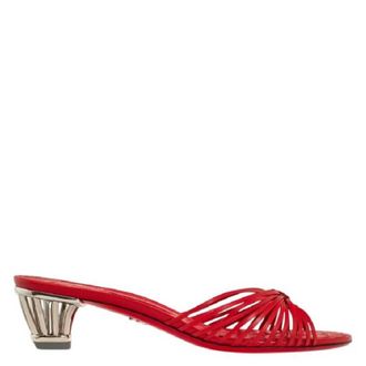 Ferragamo Cage Heel Leather Slide Sandals, Size 7 C