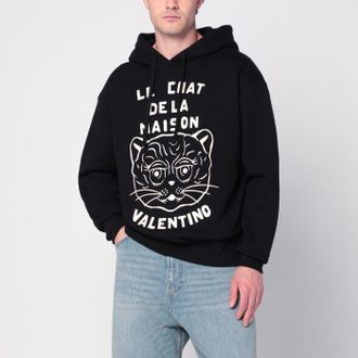 Valentino Felpa nera con patch Le Chat de la Maison