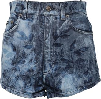 Dolce & Gabbana Womens Blue Floral Print Denim Cotton Hot Pants Shorts Black Elastane