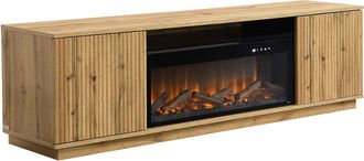 Vente-Unique Mueble TV 2 puertas de MDF con efecto chimenea LED - Natural y Negro - YEVINA