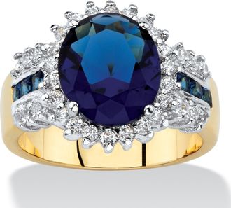 Palm Beach Jewelry 7.64 Cttw. Simulated Blue Sapphire and Cubic Zirconia Gold-Plated Halo Ring