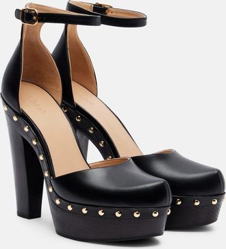 Chlo&eacute; Studded leather platform pumps