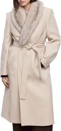 Mango Manteco Longline Trench Coat with Removable Faux Fur Collar in Light Ivory/Pastel Grey at Nordstrom, Size Medium