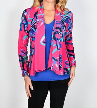 Frank Lyman Design Printed Knit Jacket In Fuchsia/royal