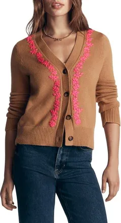 Boden Ella Embroidered Cardigan in Camel/embroidery at Nordstrom, Size X-Large