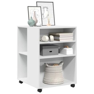 Berkfield Home Side Table with Wheels White 55x60x78 cm Engineered Wood | Size: 55 x 60 x 78 cm