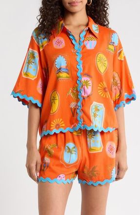 Sugarlips Maury Postcard Marnie Button-Up Shirt in Red Multi at Nordstrom, Size X-Small