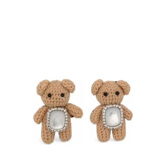 Yvmin Yvmin, Accessoires, Dames, Grijs, ONE Size, Mini Parelmoeren Beer Oorbellen
