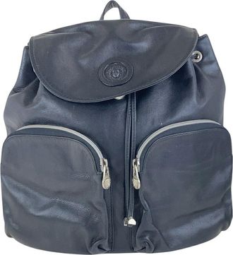 Versace Leather Backpack Black Silver Hardware