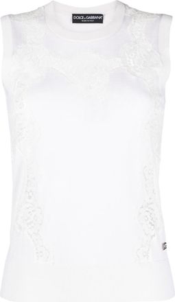 Dolce & Gabbana lace-trim sleeveless knitted top - women - Zamak/Silk/Cotton/Polyamide/Cashmere - 42 - White
