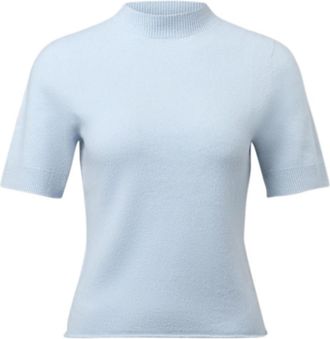 Drykorn Finia Trui met Rolkraag en Korte Mouwen - Dames - Cashmere truien - Blauw - M - Leer - Truien & Vesten