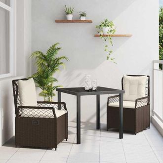 vidaXL Conjunto De Comedor De Jard&iacute;n 3 Pcs Marr&oacute;n Rat&aacute;n Sint&eacute;tico Vidaxl