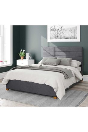 Aspire Home Accents Kelly Upholstered Ottoman Storage Bed, Plush Velvet Fabric in Grey | Size: Double