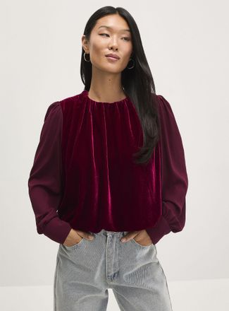 Icone Womens Chiffon sleeves soft velvet bubble blouse