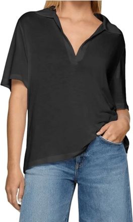 Dondup Tops, Dames, Zwart, L, Polo Shirt met V-hals