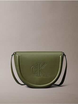 Calvin Klein Womens Embossed Monogram Saddle Bag - Green