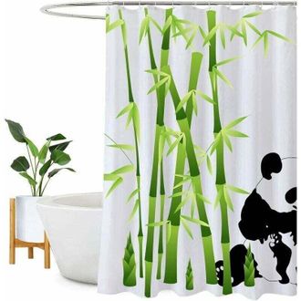 OEM Cortina De Ducha Impermeable, Lavable Y Resistente Al Moho Para El Ba&ntilde;o - Con 12 Ganchos, Poli&eacute;ster, Dise&ntilde;o De Panda - Crezuo