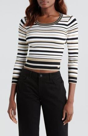 L'agence Yukio Stripe Crewneck Top in White/Black/Gold Stripe at Nordstrom Rack, Size X-Small