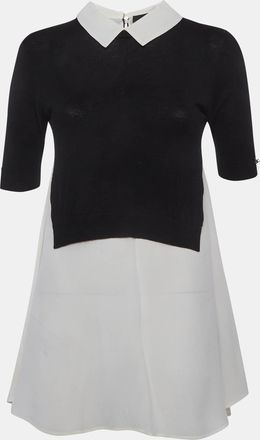 Elisabetta Franchi Black/cream Knit And Crepe T-Shirt Style Mini Dress
