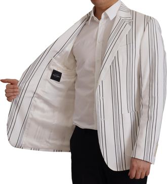 Dolce & Gabbana White Stripes Cotton Single Breasted Mens Blazer