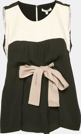 Paule Ka Black Lace Trim Silk Sleeveless Top