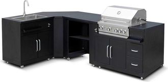 Oviala Cucina da esterno ad angolo con 4 elementi, lavello e barbecue