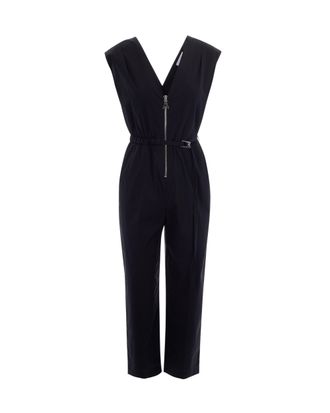 Patrizia Pepe Slim Fit Sleeveless Black Cotton Poplin Jumpsuit