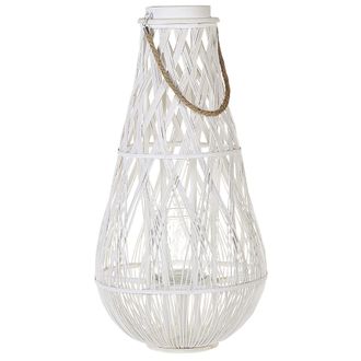 Beliani Linterna De Madera De Bamb&uacute; Blanco Y Cristal 75 Cm Interior Exterior Escandinavo Tonga
