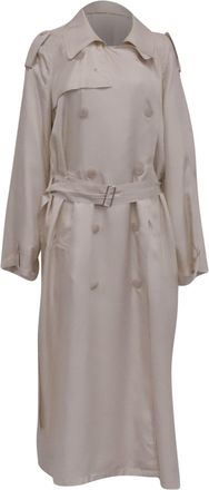 Frankie Shop Double-Breasted Belted trench Coat in Beige Silk