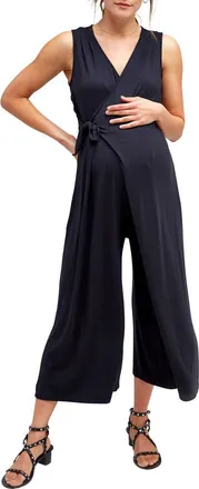Nom Maternity Francesca Maternity & Nursing Cropped Jumpsuit in Black at Nordstrom, Size Medium