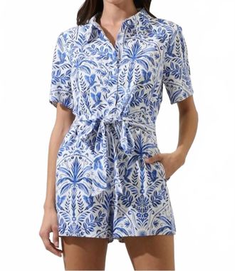 Sugarlips Soria Button Down Romper In Blue/white