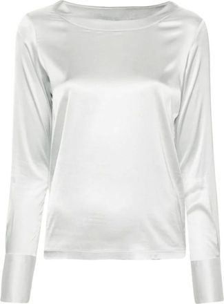 Mazzarelli Blouses, female, Gray, Size: XS Grey Satin Boat Neck Shirt