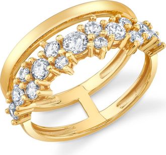 Crislu Cubic Zirconia Double Band Ring in 18Kt Yellow Gold /Clear Stone at Nordstrom, Size 6