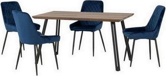 Seconique Seconique - Quebec Straight Edge Dining Set with Avery Chairs - Medium Oak Effect/Black/Sapphire Blue Velvet