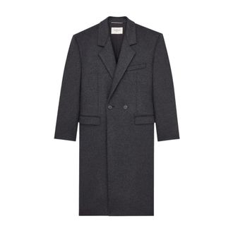 Saint Laurent Double-Face Geborstelde Wollen Viltjas - Dames - Mantels - Zwart - Maat: XL Wol