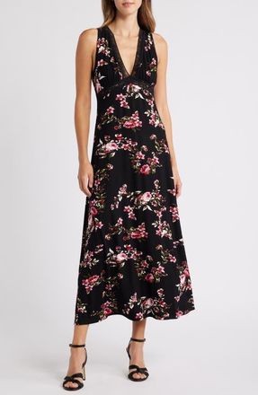 Loveappella Lace Inset Sleeveless Dress in Black Rose at Nordstrom, Size X-Small