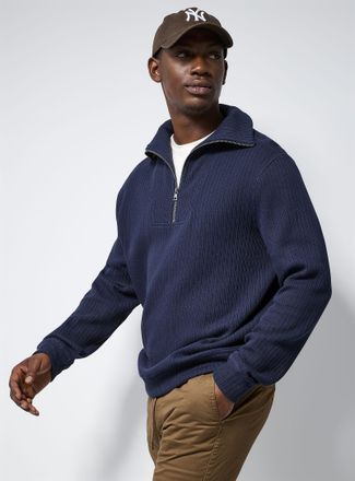 Le 31 Mens Zip funnel-neck ribbed sweatshirt